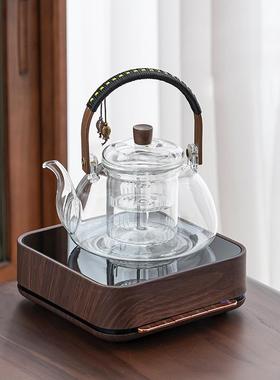 胡桃木钢琴家电陶炉高硼硅玻璃提梁蒸煮两用茶壶一体泡茶壶养生壶