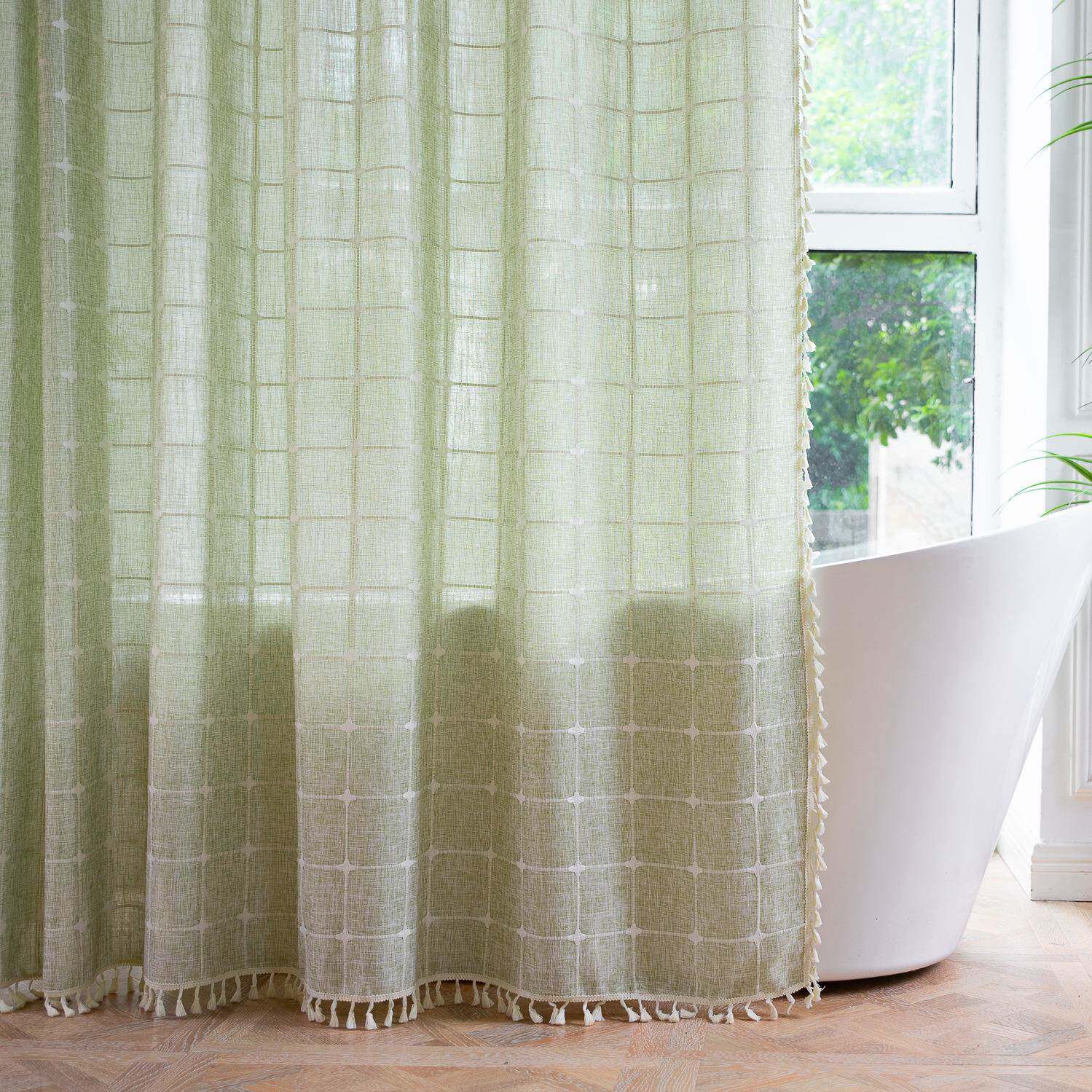 热销浴帘抹茶绿色家用方格隔断帘子卫生间浴室帘现货