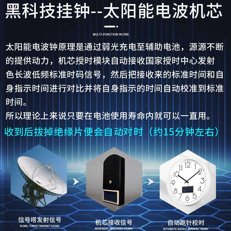 A5L太阳能电波钟简约挂钟客厅家用时尚静音白挂表挂墙时钟表装饰