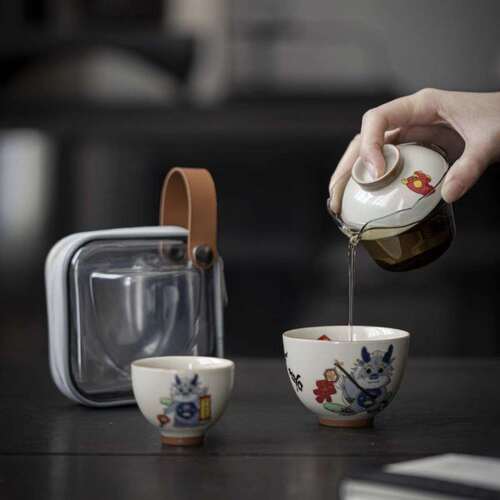 旅行茶具便携户外露营泡茶器茶壶陶瓷快客杯一壶二杯套装logo制作