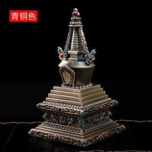 塔舍利子嘎乌盒锌铜合金鎏金菩提雕花 1高6.5厘米藏式