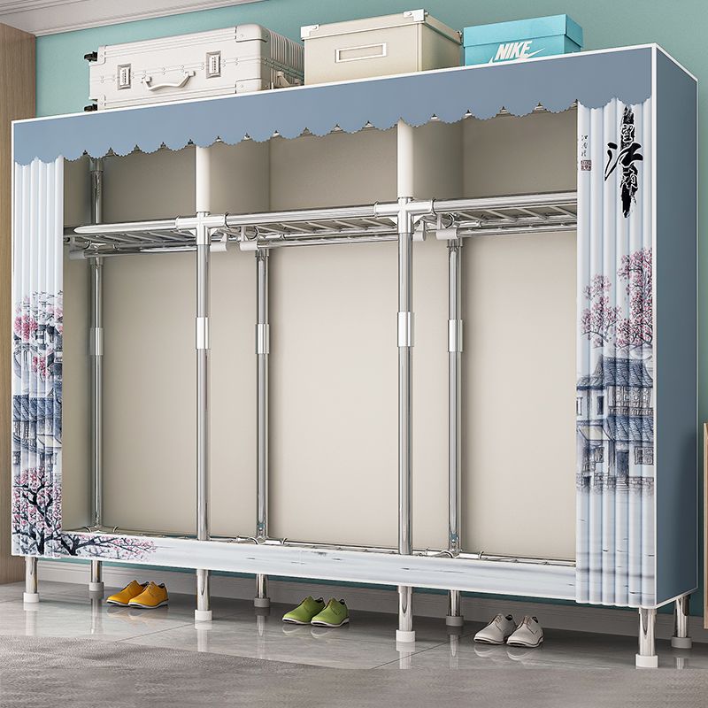 新疆包邮简易衣柜家用卧室布衣柜出租房屋用结实耐用组装全钢架宿