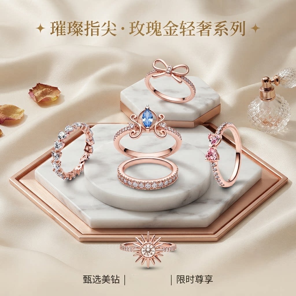 玫瑰金戒指女轻奢高级感叠戴食指戒小众设计蝴蝶结锆石指环