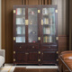 新中式 香樟全实木书柜带玻璃门三门组合书房文件柜书橱收藏展示柜