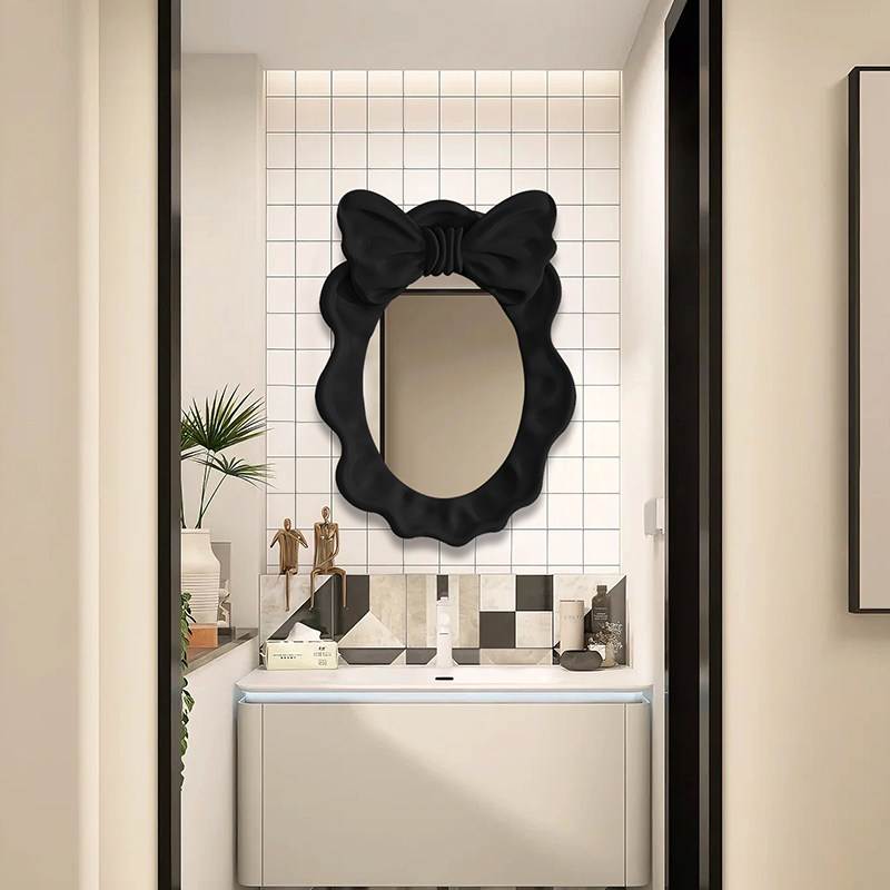 家用卧室ins化妆镜蝴蝶结雕花异形LED智能镜壁挂除雾浴室镜装饰镜