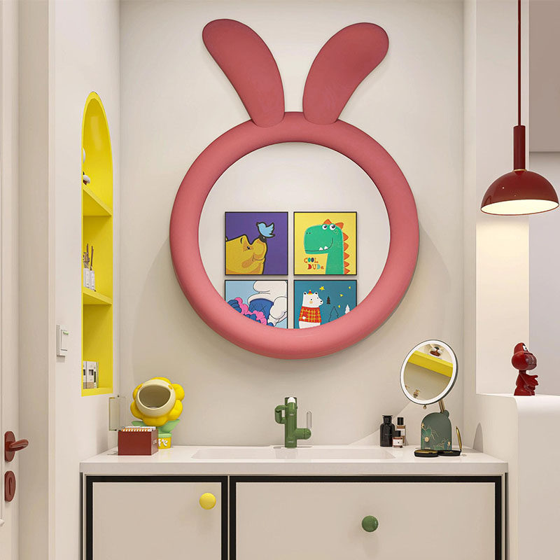 卡通兔子造型LED智能浴室镜北欧不规则可爱化妆镜创意壁挂装饰镜