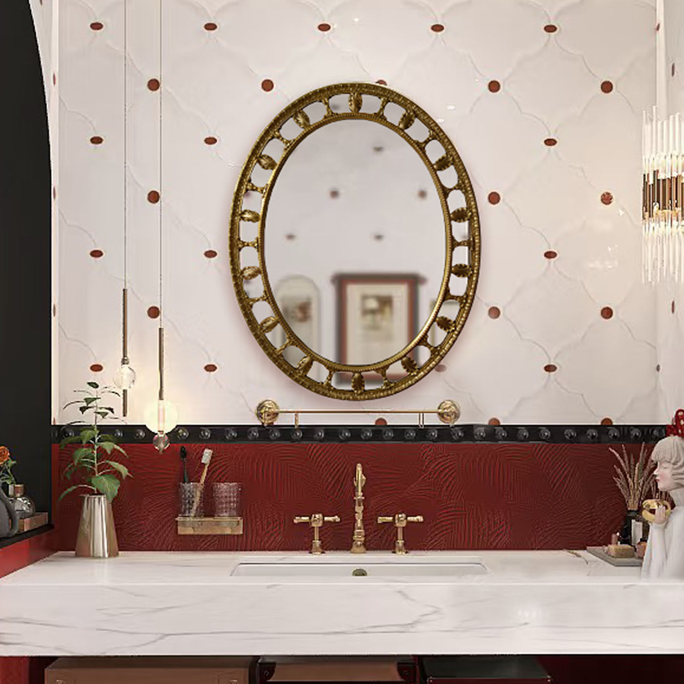 法式复古浴室椭圆壁挂桌面梳妆镜子欧式卧室化妆镜客厅壁炉装饰镜