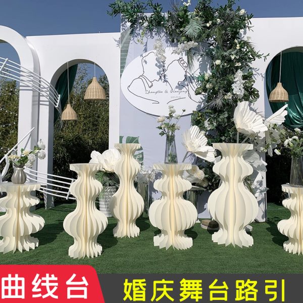 美陈展台纸柱曲路引橱窗线折叠圆柱装饰台婚庆新款甜品台罗马柱