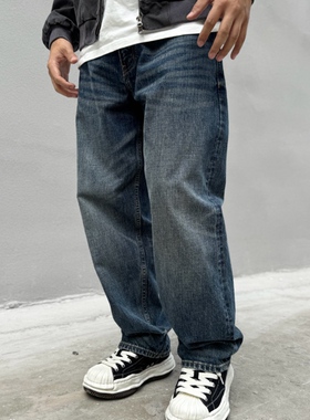 GETY复古蓝灰垮牛仔裤男士赤耳丹宁15oz全棉重磅阔腿微锥六叔同款