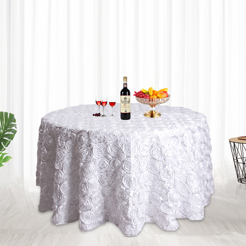 家居餐厅现代纯色婚庆宴会婚礼晚宴玫瑰绣花圆台布装饰桌布