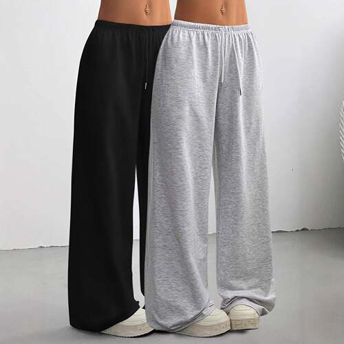 Women Casual Drawstring Leg Knit Pants 2 Color Loungewear