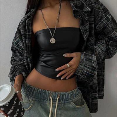 Women Summer Sexy Tube Tops Shorts Pants Club Pu Two Set