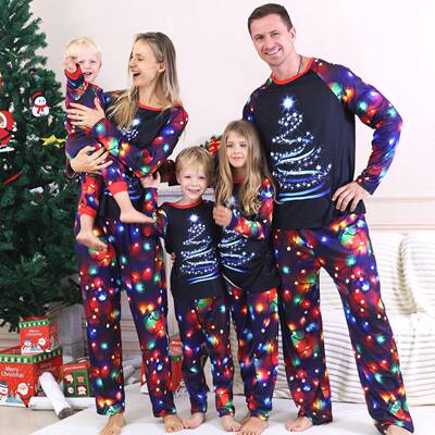 Autumn winter men women Festive Christmas printed pajama set
