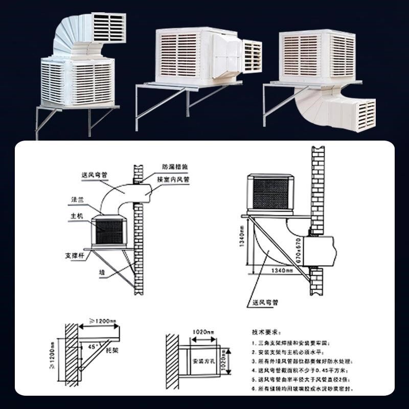 工业冷风机工厂车间养殖大棚降温水冷空J调水帘移动蒸发式制冷风