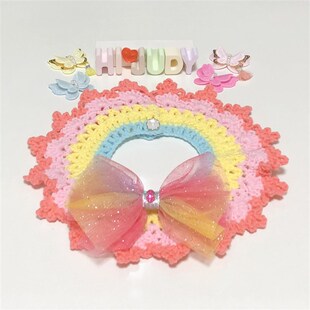 Lazy Pet韩国宠物围巾猫G狗渐变针织蝴蝶结花朵披肩斗篷