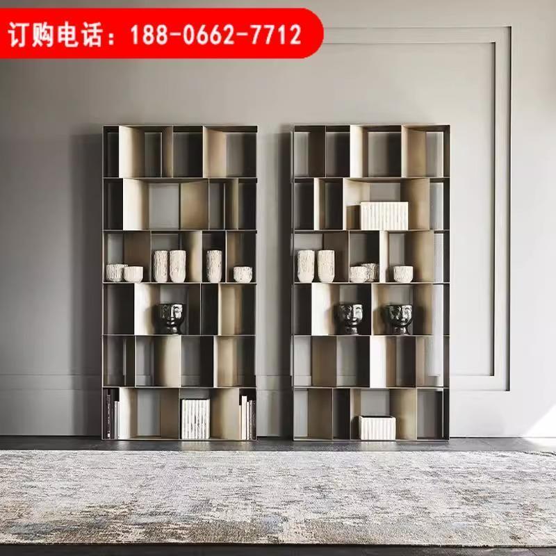 实心层板柜不锈钢展示架铝板柜金属钢板柜客厅装饰背景墙书柜定制图片