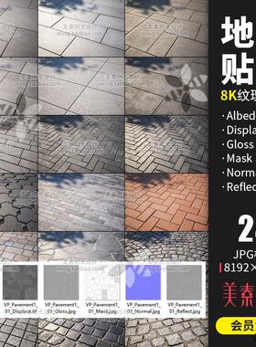 24组地面道路石砖纹理材质贴图反射法线 线通道JPG图片C4D素材T01