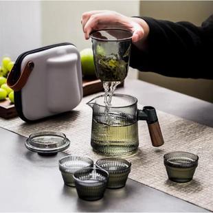 快客杯户外玻璃一壶四杯旅行功夫茶具套装 随行 泡茶壶便携式 小套装