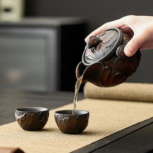 紫陶茶壶旅行茶具快客杯子功夫茶具家用复古泡茶手抓壶旅行便携式
