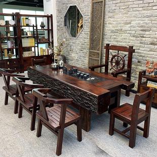 实木功夫泡茶台家用茶几1米8茶具套装 老船木茶桌椅组合新中式 一体
