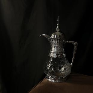 中古法式 一枚橙 扎壶复古雕花银色玻璃冷水壶大容量酒壶家用礼物