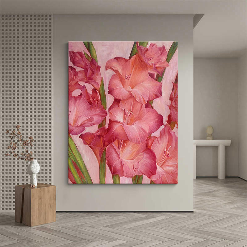 抽象粉色植物花卉客厅装饰画花开富贵纯手绘油画玄关过道走廊挂画图片