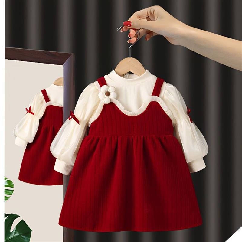 儿童连衣裙2023秋款女童装加厚洋气时髦女宝宝一周岁礼服套装冬装