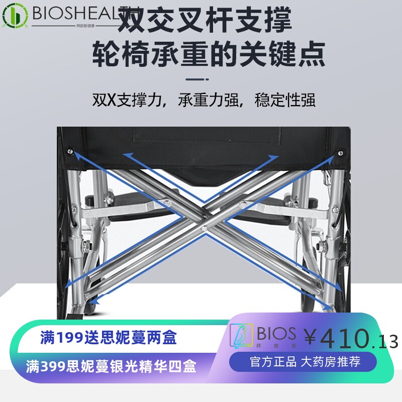 16寸轮椅易携带折叠轻便便携老人代步车老年残疾人手刹车推车
