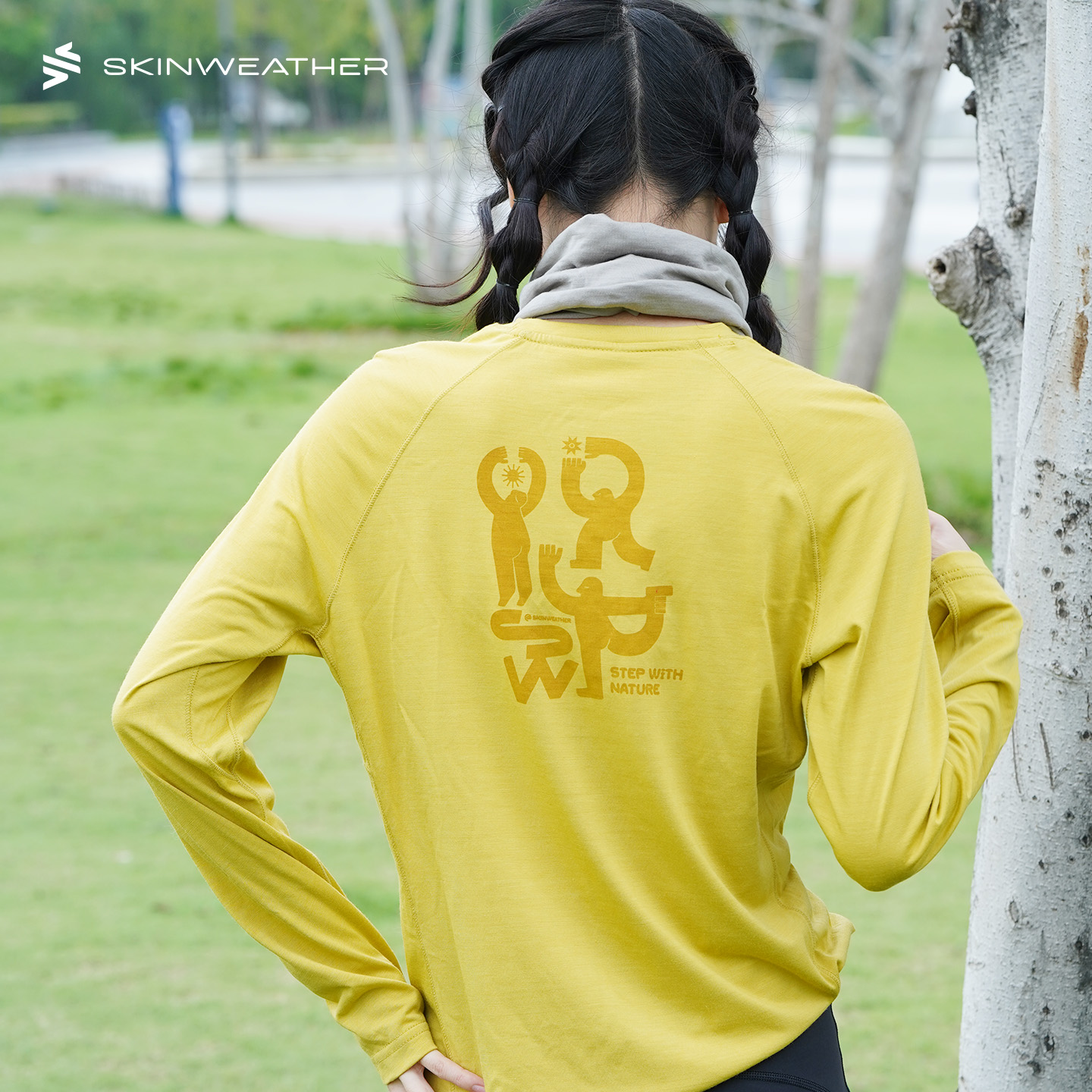 体表气候 共生之舞美利奴羊毛长袖T恤印花上衣男女户外运动打底衫