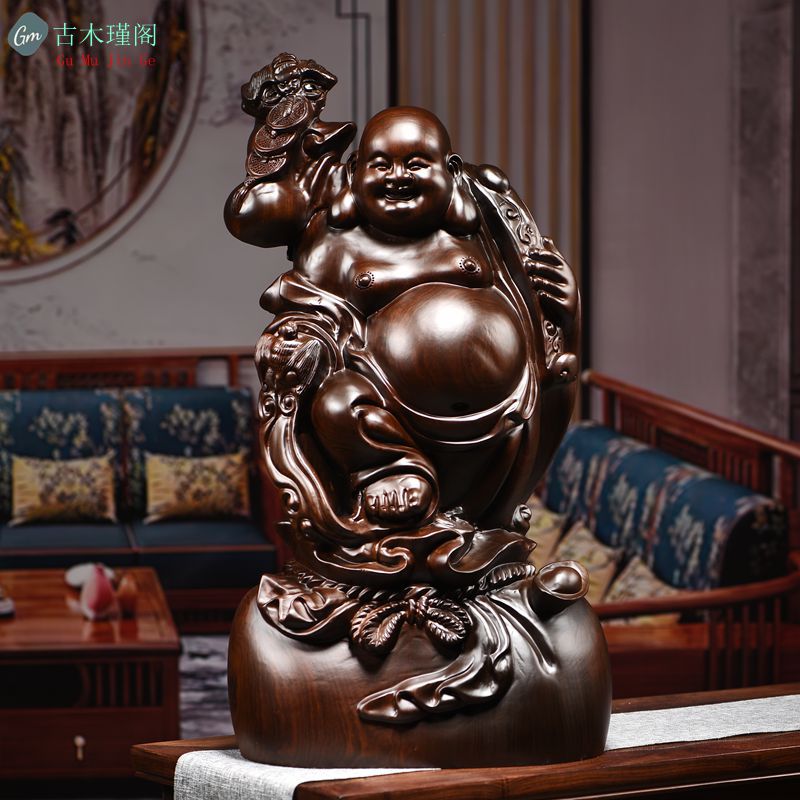 实木质雕刻弥勒佛摆件