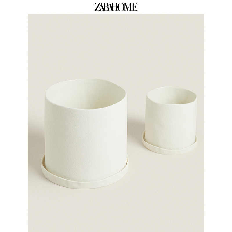 Zara Home 简约欧式白色陶瓷花盆附托盘家用装饰摆件 461527