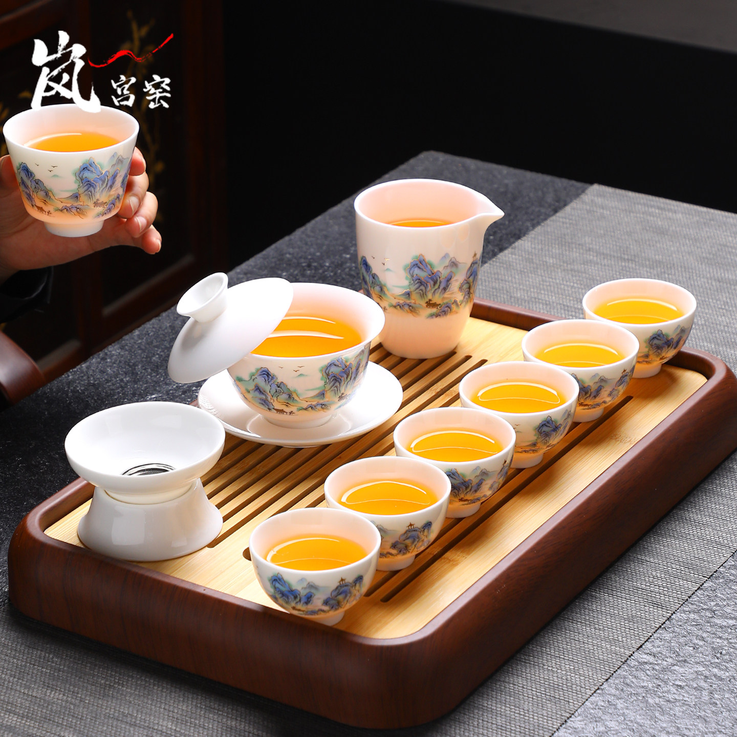 带主人杯功夫茶具套装家用盖碗茶杯德化羊脂玉白瓷礼盒装现代简约