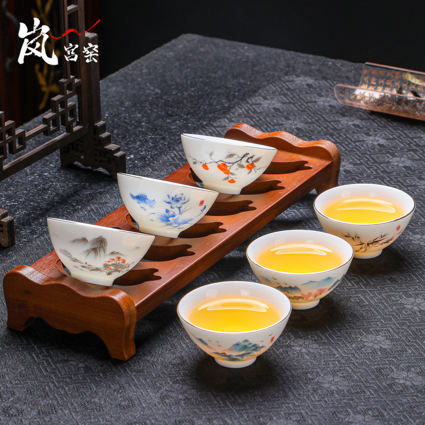 功夫茶斗笠杯茶杯套装6只喝茶小茶碗茶具杯子德化羊脂玉白瓷高温图片