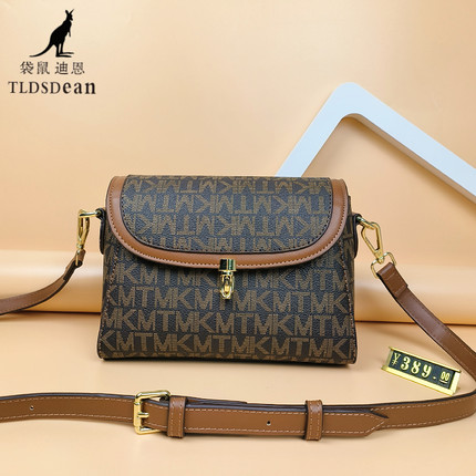 斜挎女包新款印花MK小包单肩斜挎中年妈妈女式包包复古软皮百搭