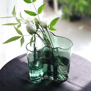 拾物北欧轻奢不规格锤纹绿色水晶花瓶经典 湖泊系列台面花器设计师