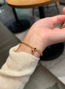 金店同款沙金方糖AB手链高级感设计复古时尚气质显白红心点点女款