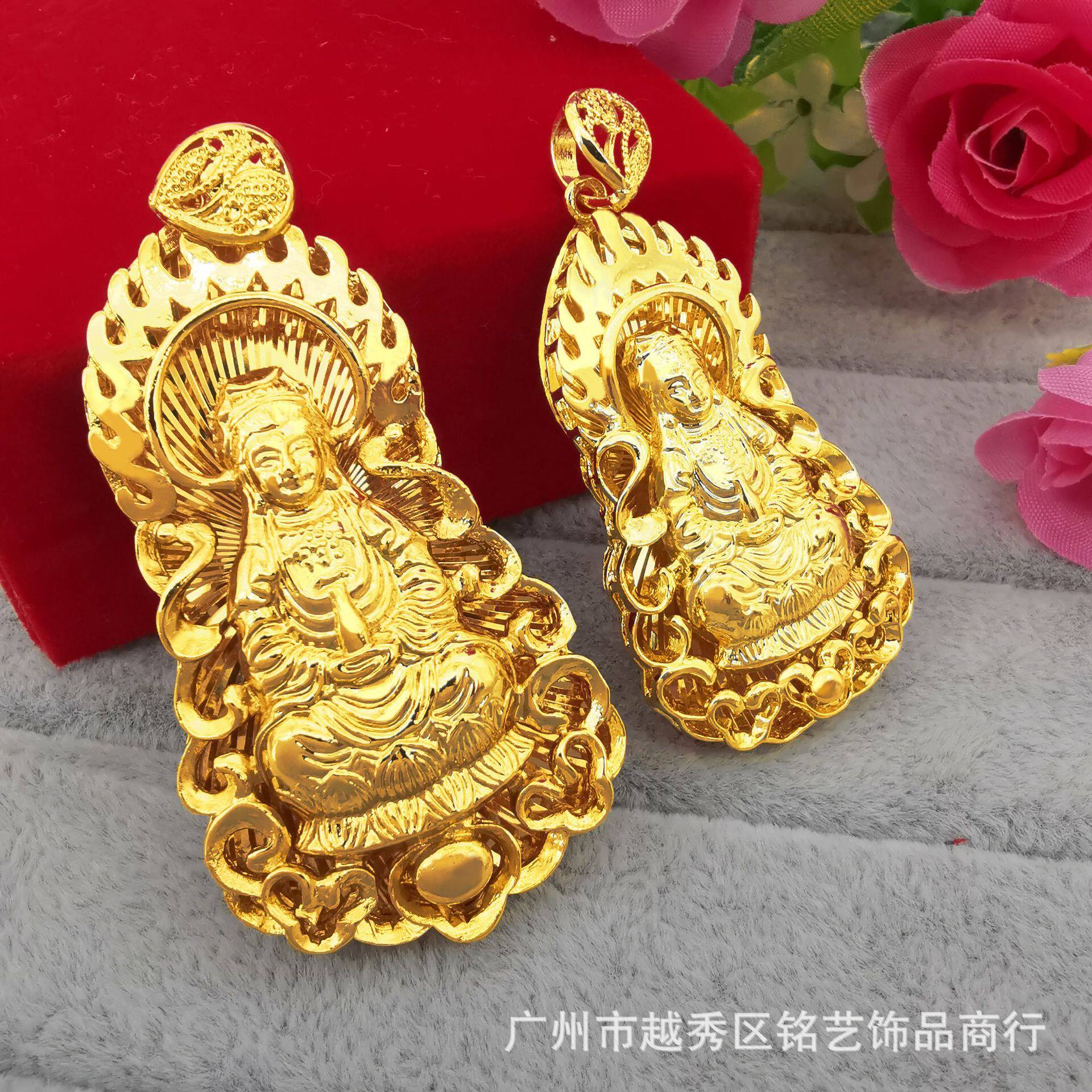 越南沙金火焰观音大小号吊坠古法金高级感轻奢金店同款高级感饰品