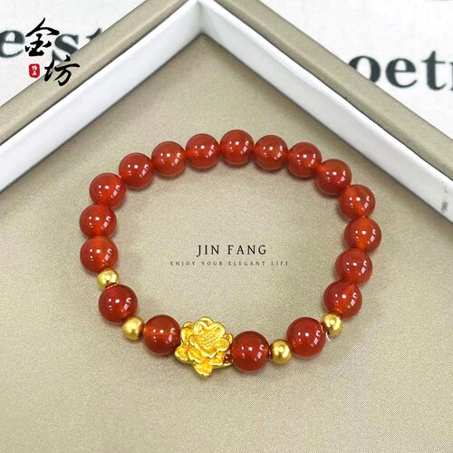 金店同款越南沙金999不掉色红玛瑙莲花手串饰品仿真金百搭气质