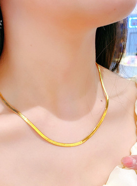 沙金扁蛇骨项链女叠戴复古高级感冷淡简约气质夏颈链ins风锁骨链