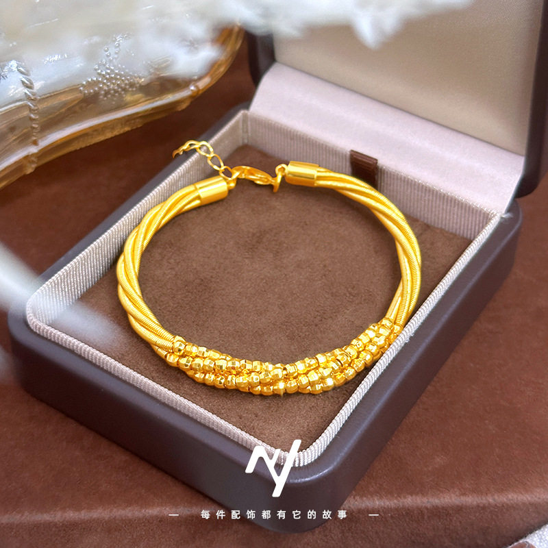 轻奢vitage越南沙金麻花蹦迪珠弹力女复古时尚仿真金色手镯手链