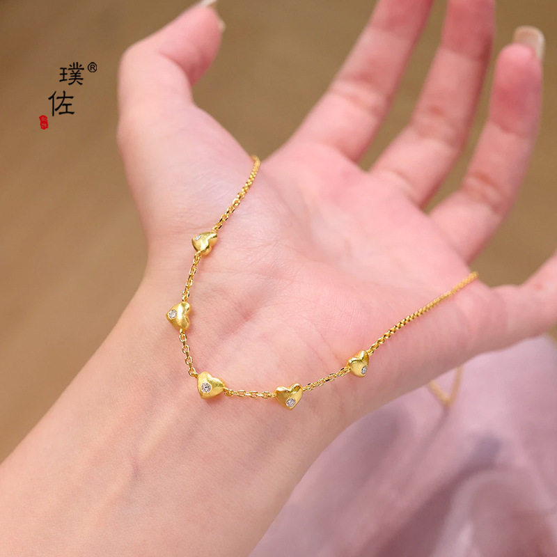 金店同款越南沙金镶钻立体爱心项链女精致仿真金色锁骨链送女友