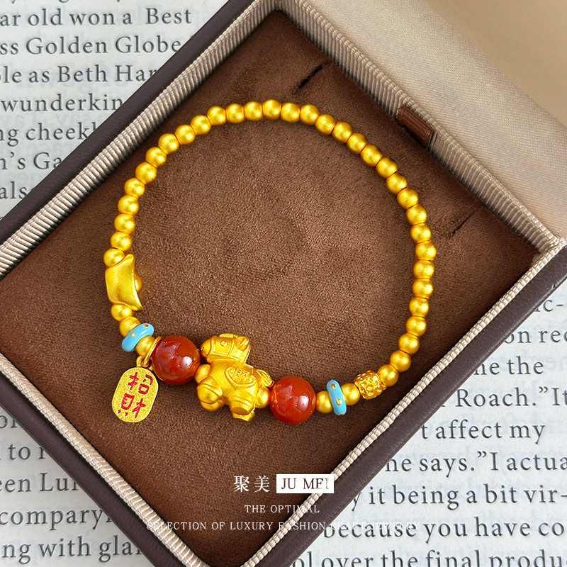招财小马元宝手链越南沙金生肖马珠本命年满圈金珠手串仿真黄金色