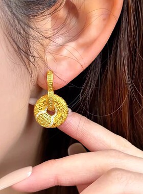 越南沙金周家同款国韵福禄运转耳钉女宫廷风精致点钻仿真金色耳钉