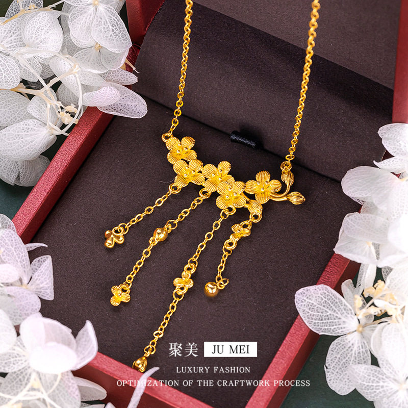 越南沙金格桑花套链新中式国潮花朵流苏项链婚嫁结婚首饰流苏饰品