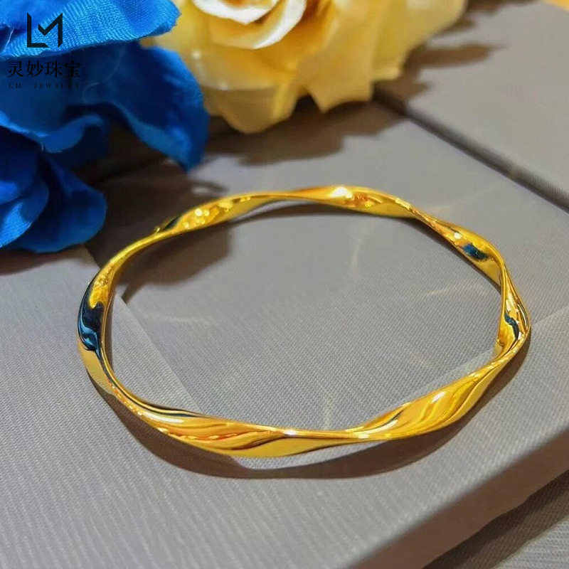 古法莫比乌斯环波浪手镯女款沙金仿真金色999实心高级手环不掉色