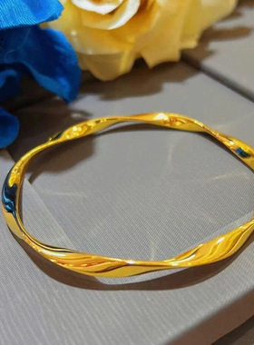 古法莫比乌斯环波浪手镯女款沙金仿真金色999实心高级手环不掉色