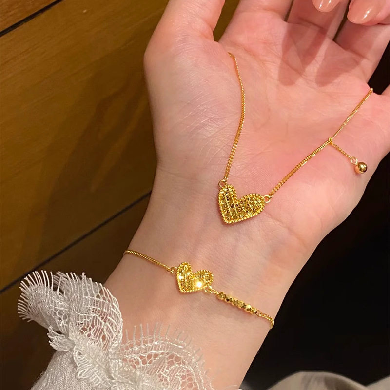 越南沙金轻奢中古风碎碎冰爱心蹦迪珠项链超闪高级精致轻奢锁骨链