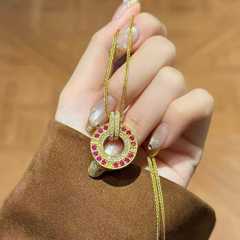 金店同款越南沙金玫红满钻平安扣吊坠项链女高级感不掉色锁骨链