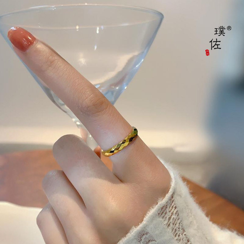 金店同款越南沙金菱格纹戒指女款高级感光面素圈戒指仿真金色礼物