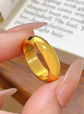 金店同款古法沙金精工传承光面泥鳅背戒指实心素圈指环时尚送女友